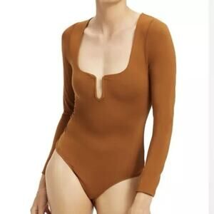 NEW Good American U-Ring Long Sleeve Bodysuit Size 1 (S) Burnt Caramel $119
